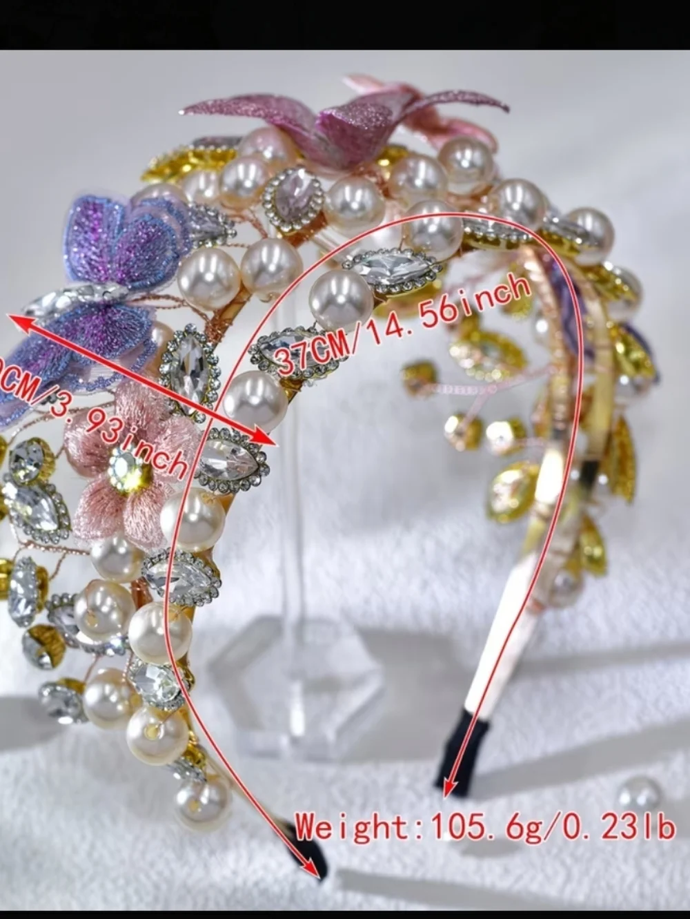 Rhinestone Tiara with Floral and Pearl Accents